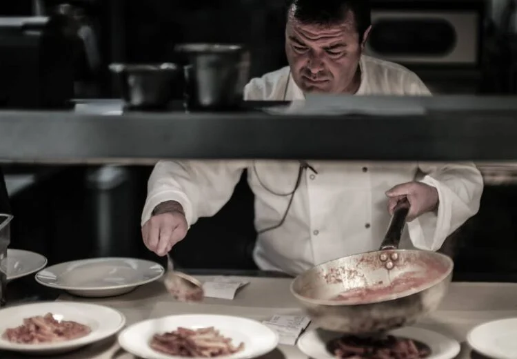Chef Baldo preparing fresh handmade pasta in London